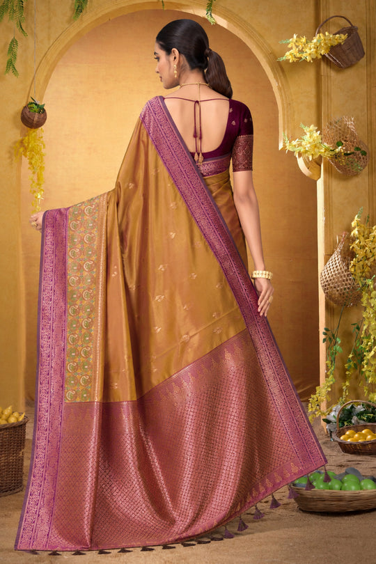 Mustard Gold Silk Woven Work Traditional Saree