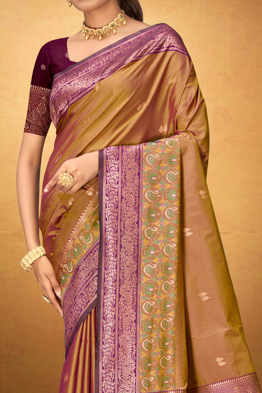 Mustard Gold Silk Woven Work Traditional Saree