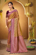 Mustard Gold Silk Woven Work Traditional Saree