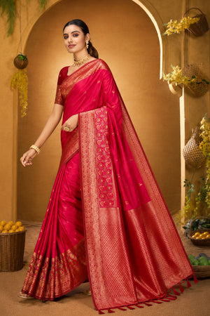 Rani Pink Silk Woven Work Traditional Saree