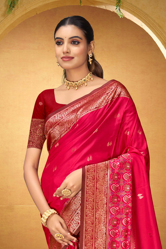 Rani Pink Silk Woven Work Traditional Saree