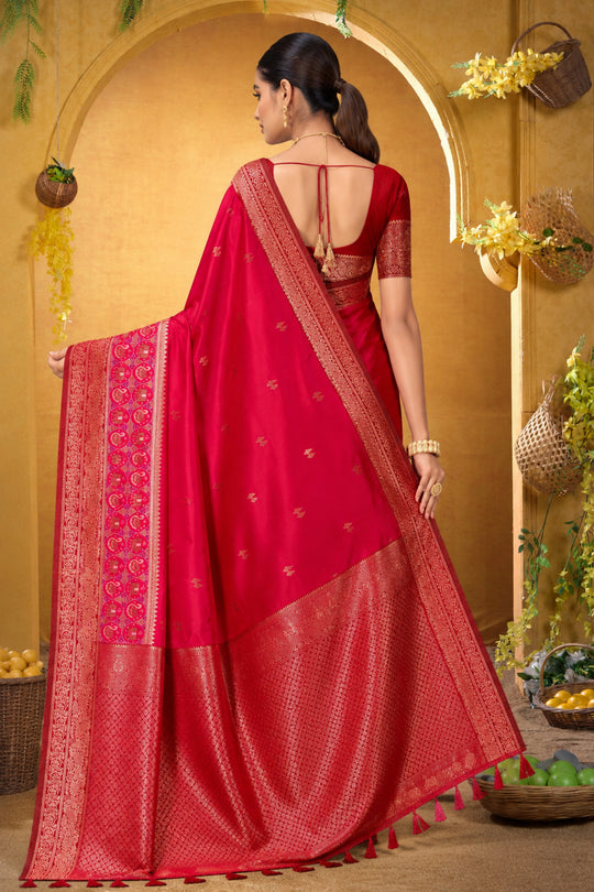 Rani Pink Silk Woven Work Traditional Saree