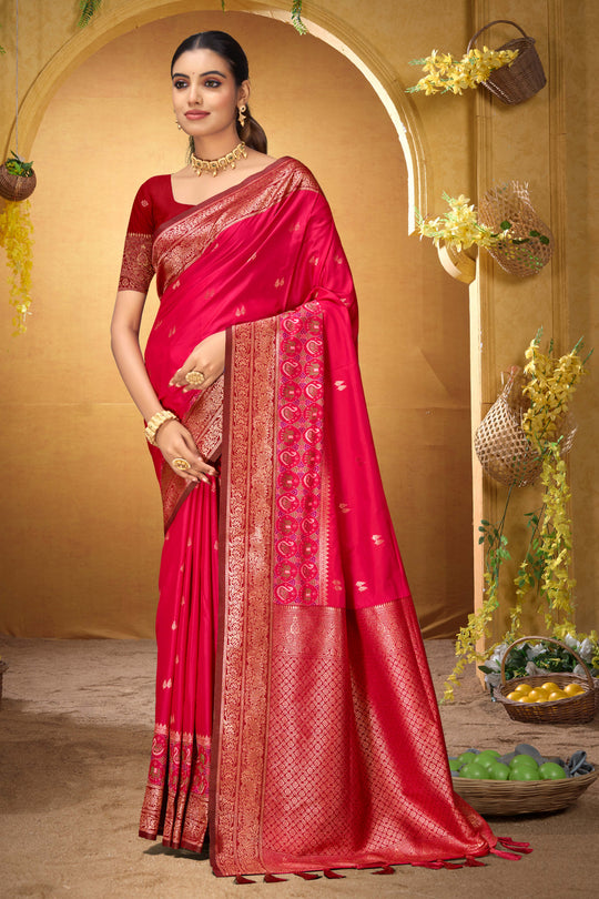 Rani Pink Silk Woven Work Traditional Saree