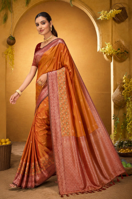 Copper Orange Silk Woven Work Traditional Saree