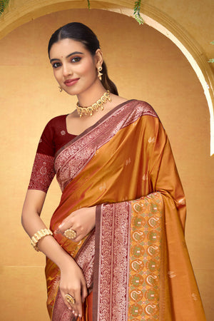 Copper Orange Silk Woven Work Traditional Saree