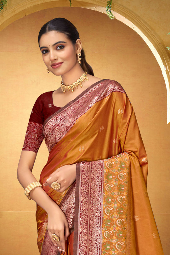 Copper Orange Silk Woven Work Traditional Saree