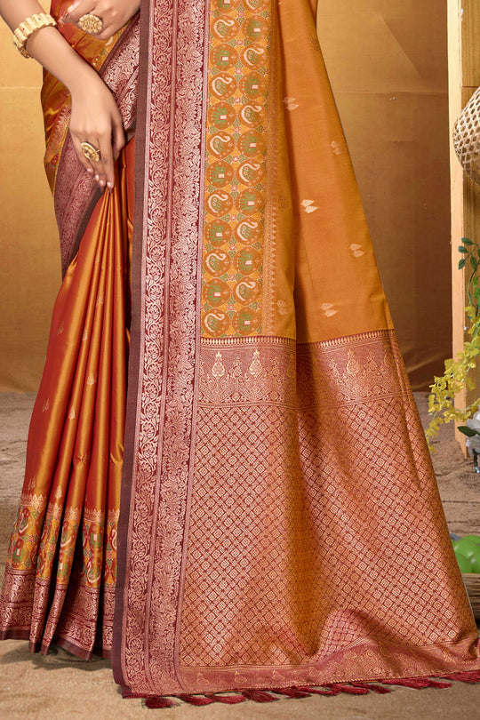 Copper Orange Silk Woven Work Traditional Saree