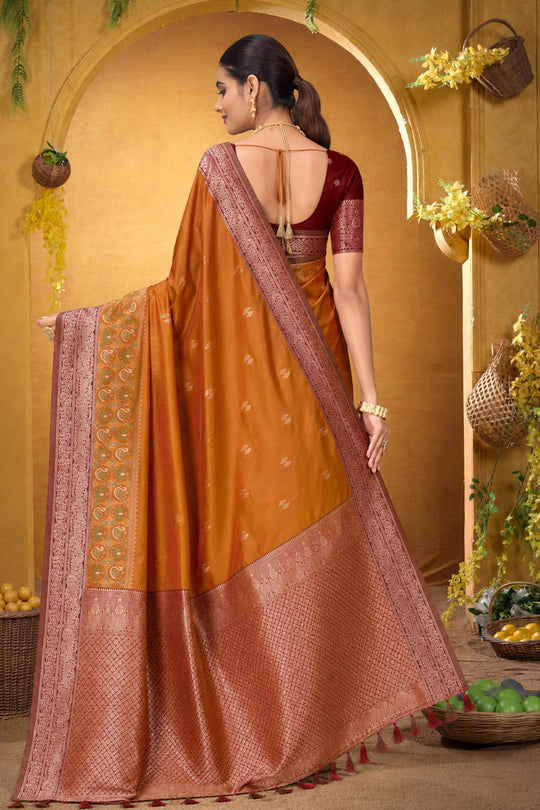 Copper Orange Silk Woven Work Traditional Saree