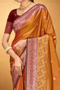 Copper Orange Silk Woven Work Traditional Saree