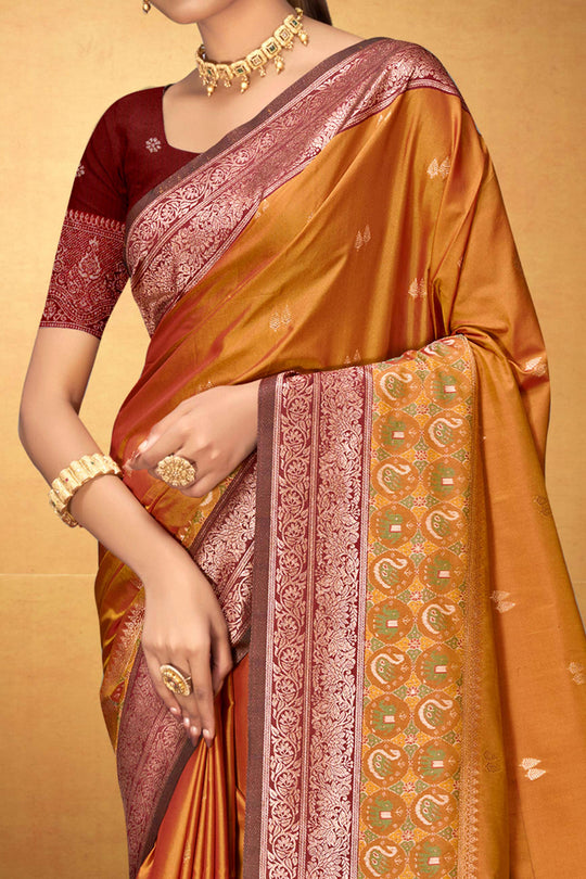 Copper Orange Silk Woven Work Traditional Saree