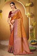 Copper Orange Silk Woven Work Traditional Saree