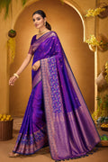 Violet Purple Silk Woven Work Traditional Saree