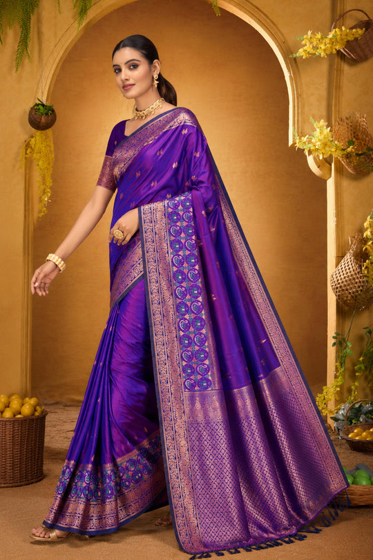 Violet Purple Silk Woven Work Traditional Saree