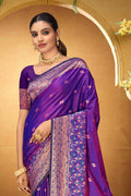 Violet Purple Silk Woven Work Traditional Saree