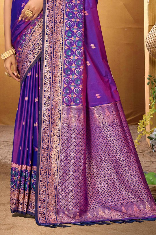 Violet Purple Silk Woven Work Traditional Saree