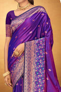Violet Purple Silk Woven Work Traditional Saree