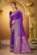 Violet Purple Silk Woven Work Traditional Saree