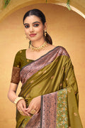 Olive Green Silk Woven Work Traditional Saree