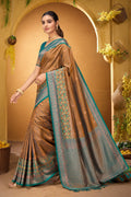 Bronze Gold Silk Woven Work Traditional Saree