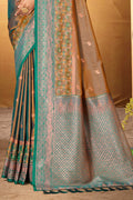 Bronze Gold Silk Woven Work Traditional Saree