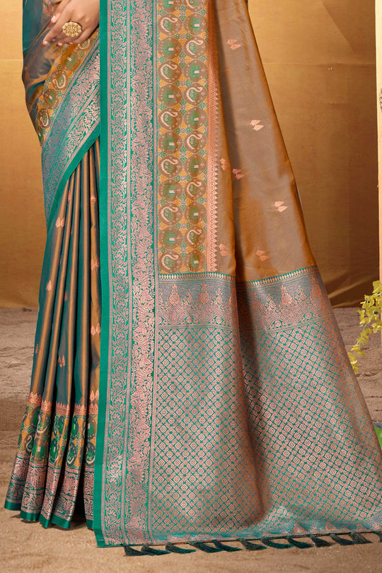 Bronze Gold Silk Woven Work Traditional Saree