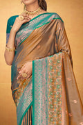 Bronze Gold Silk Woven Work Traditional Saree