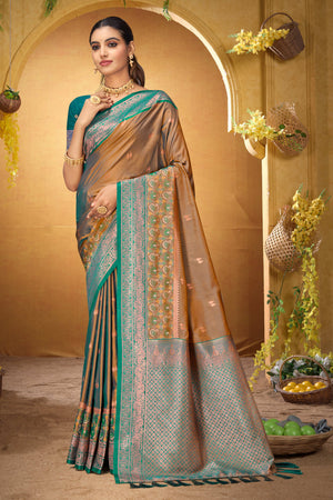 Bronze Gold Silk Woven Work Traditional Saree
