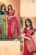 Bright Red Soft Silk Woven Work Traditional Saree