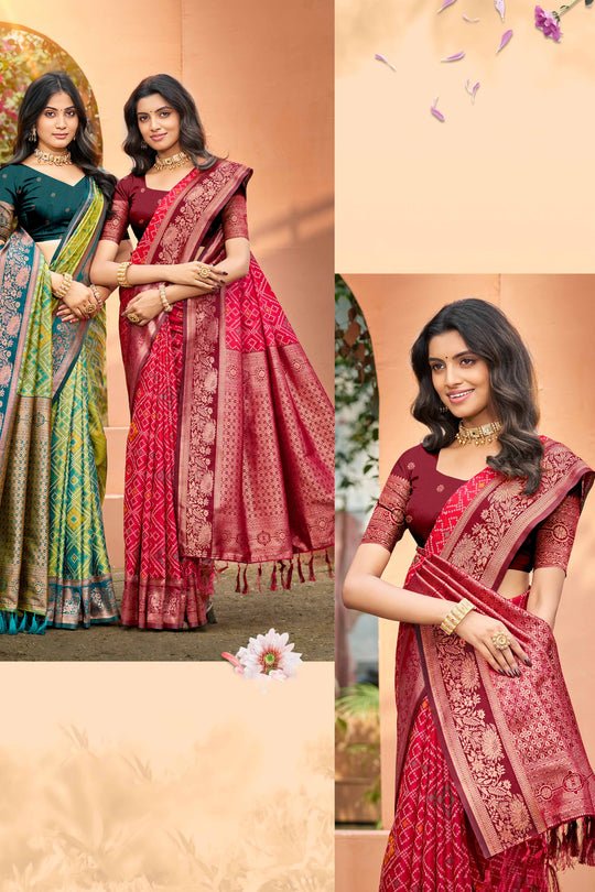 Bright Red Soft Silk Woven Work Traditional Saree