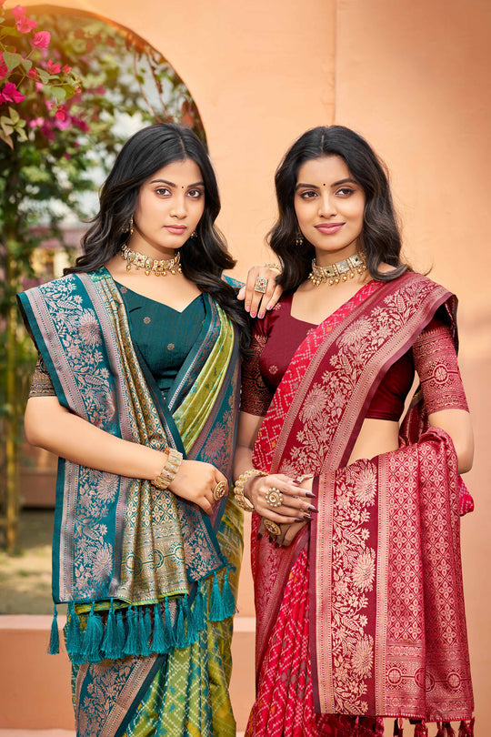 Bright Red Soft Silk Woven Work Traditional Saree