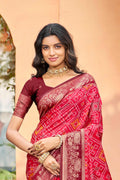Bright Red Soft Silk Woven Work Traditional Saree