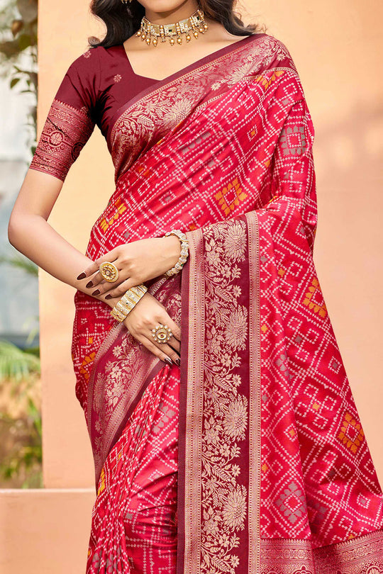Bright Red Soft Silk Woven Work Traditional Saree