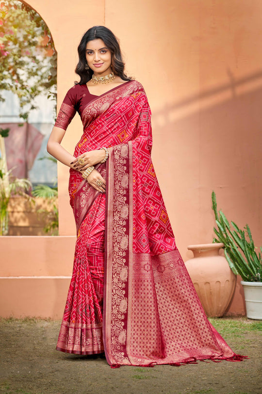 Bright Red Soft Silk Woven Work Traditional Saree
