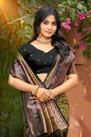 Olive Green Soft Silk Woven Work Traditional Saree