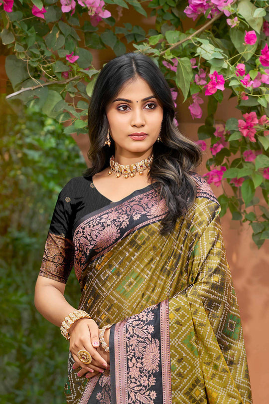 Olive Green Soft Silk Woven Work Traditional Saree