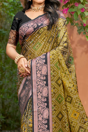 Olive Green Soft Silk Woven Work Traditional Saree