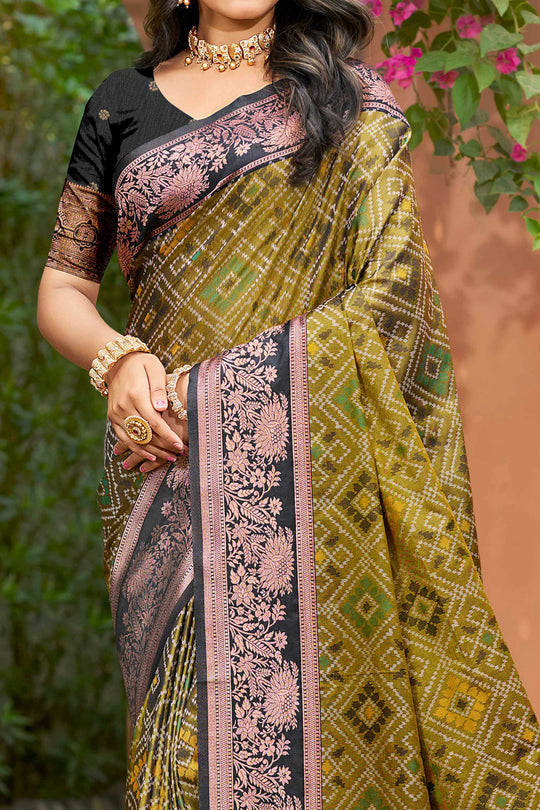 Olive Green Soft Silk Woven Work Traditional Saree