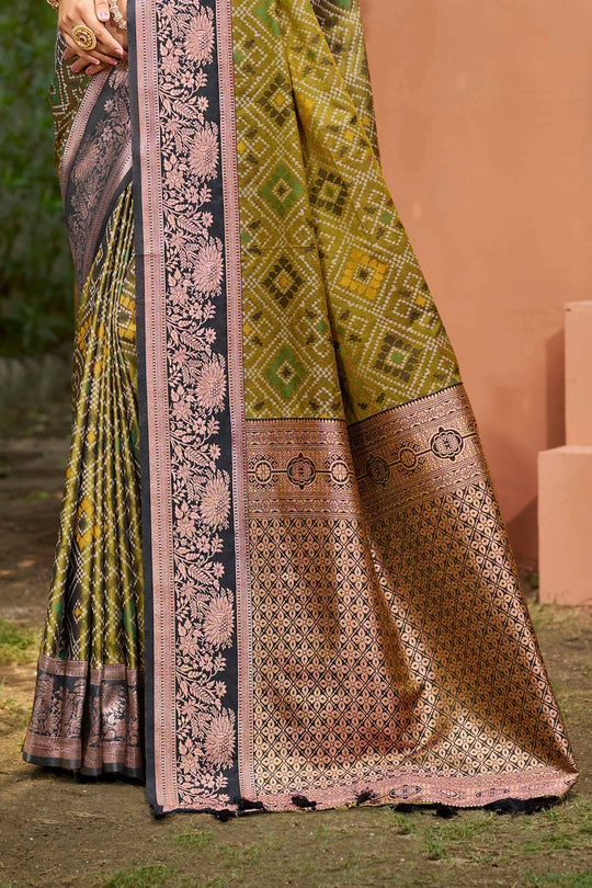 Olive Green Soft Silk Woven Work Traditional Saree
