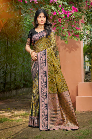 Olive Green Soft Silk Woven Work Traditional Saree