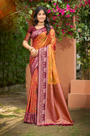 Mustard Yellow Soft Silk Woven Work Traditional Saree