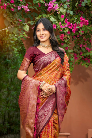 Mustard Yellow Soft Silk Woven Work Traditional Saree