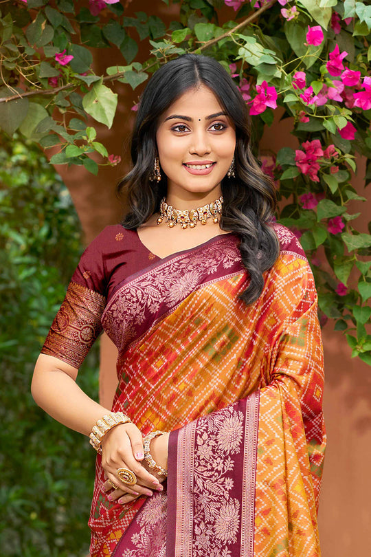 Mustard Yellow Soft Silk Woven Work Traditional Saree
