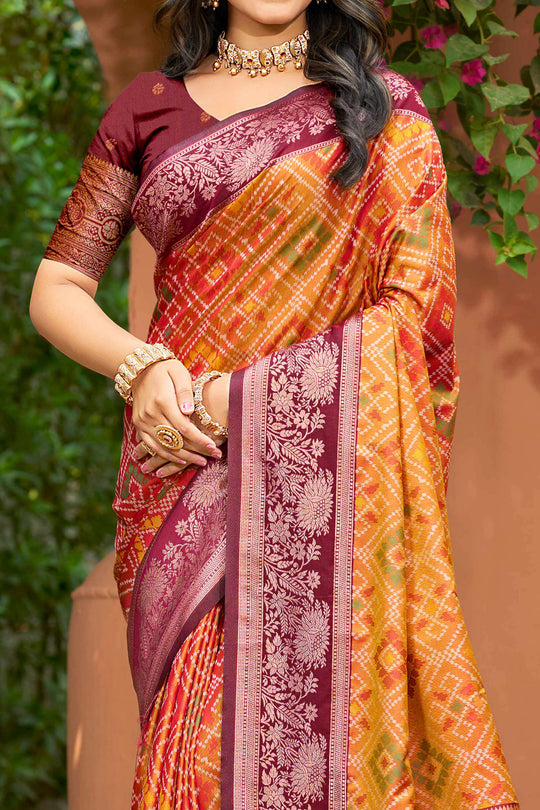 Mustard Yellow Soft Silk Woven Work Traditional Saree