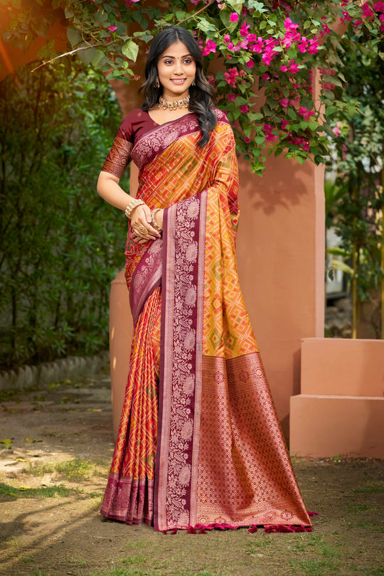 Mustard Yellow Soft Silk Woven Work Traditional Saree