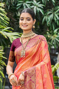 Peach Orange Soft Silk Woven Work Traditional Saree