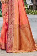 Peach Orange Soft Silk Woven Work Traditional Saree