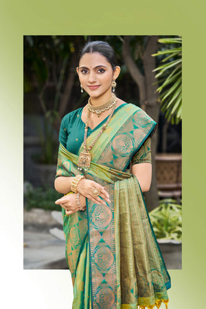 Light Pista Green Soft Silk Woven Work Traditional Saree