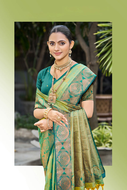 Light Pista Green Soft Silk Woven Work Traditional Saree