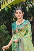 Light Pista Green Soft Silk Woven Work Traditional Saree