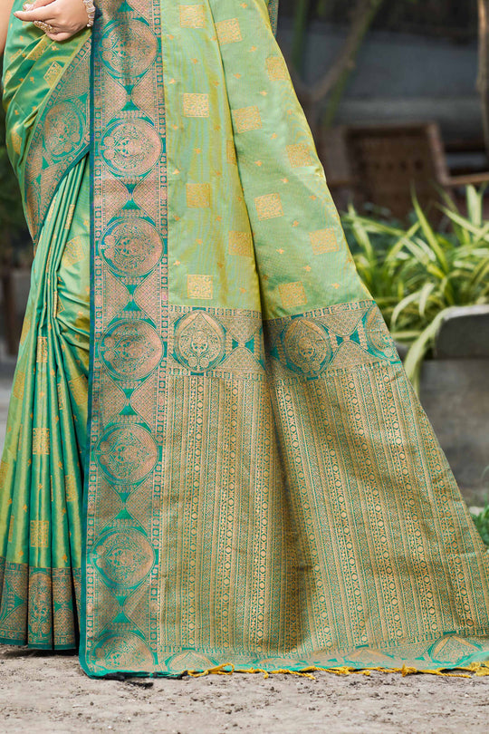 Light Pista Green Soft Silk Woven Work Traditional Saree